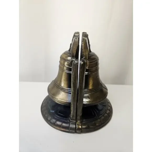 Vintage SCC 1974 Liberty Bell Bookends Brass 6 Tall Marked USA